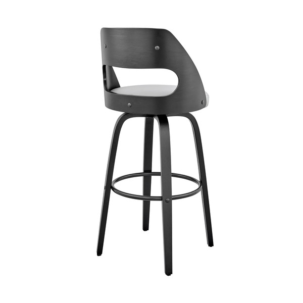 26" Gray And Black Faux Leather And Iron Swivel Counter Height Bar Chair N270-476969