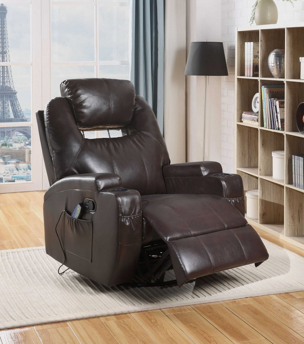 34" Brown Faux Leather Heated Massage Home Theater Recliner N270-318864
