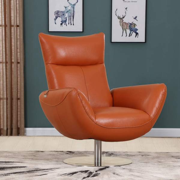 43" Orange Contemporary Leather Lounge Chair N270-329694