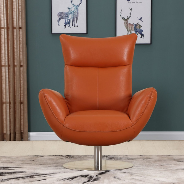 43" Orange Contemporary Leather Lounge Chair N270-329694