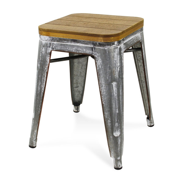 18" Wood Brown And Gray Galvanized Metal Backless Chair N270-489042