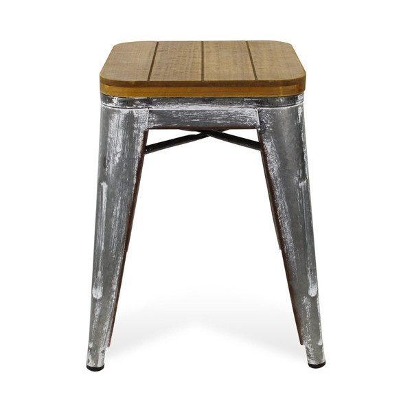 18" Wood Brown And Gray Galvanized Metal Backless Chair N270-489042