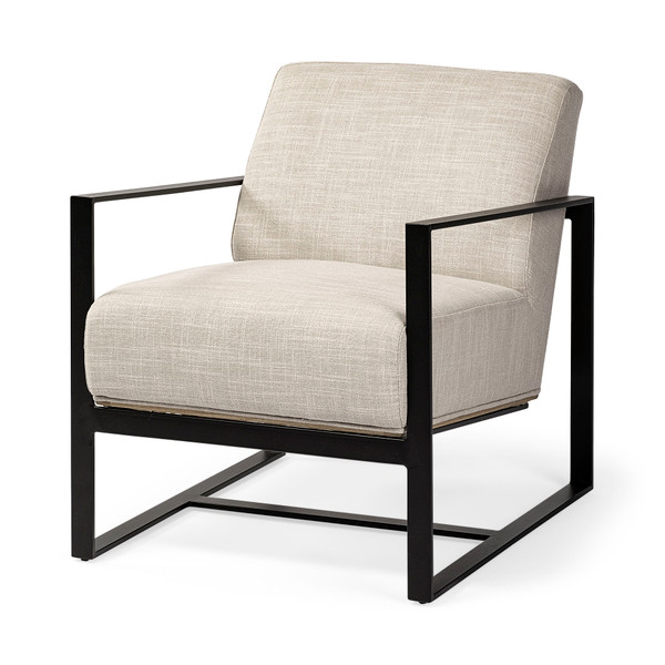 32" Cream And Black Fabric Arm Chair N270-380642