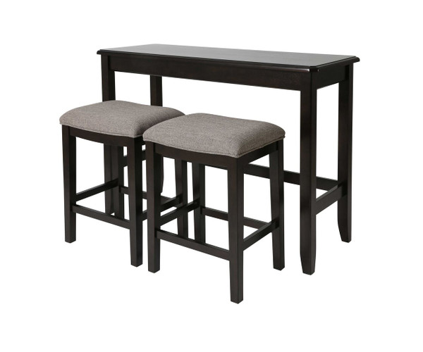 Set of Two 27" Light Gray and Dark Brown Solid Wood Backless Bar Chairs with Table N270-379938
