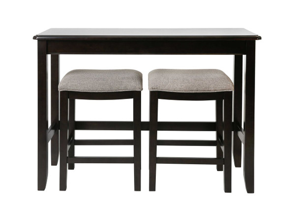 Set of Two 27" Light Gray and Dark Brown Solid Wood Backless Bar Chairs with Table N270-379938