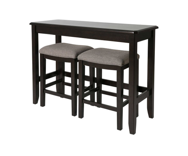 Set of Two 27" Light Gray and Dark Brown Solid Wood Backless Bar Chairs with Table N270-379938