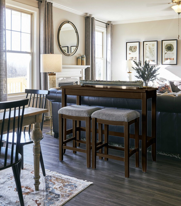 Set of Two 27" Light Gray and Dark Brown Solid Wood Backless Bar Chairs with Table N270-379938