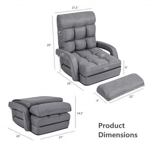 Folding Lazy Floor Chair Sofa with Armrests and Pillow-Gray - Color: Gray D681-HW56730HS