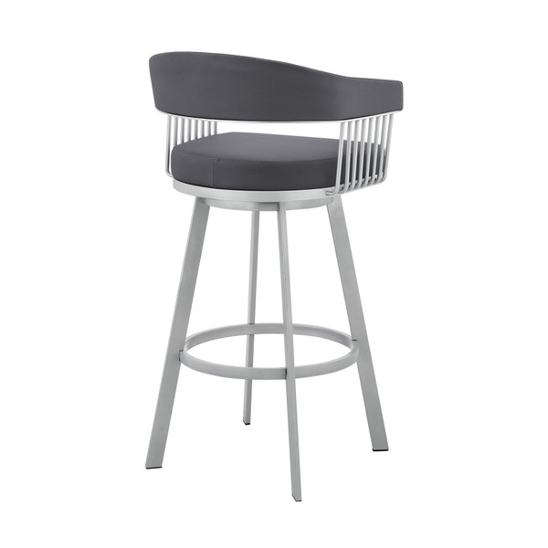 29" Slate Gray And Silver Iron Swivel Low Back Bar Chair N270-476772