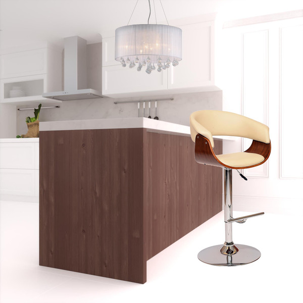 24" Cream And Silver Faux Leather And Solid Wood Swivel Low Back Adjustable Height Bar Chair N270-477275
