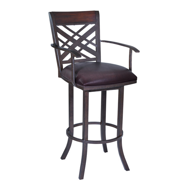 26" Brown Faux Leather And Iron Counter Height Bar Chair N270-477073