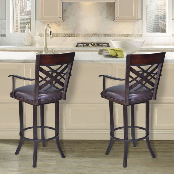 26" Brown Faux Leather And Iron Counter Height Bar Chair N270-477073