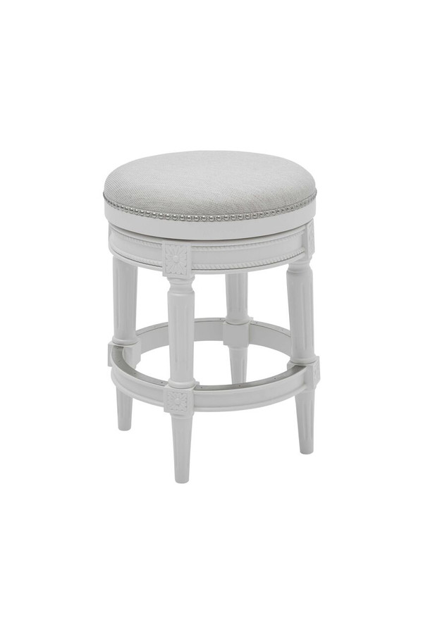26" White Fabric And Solid Wood Swivel Backless Counter Height Bar Chair N270-380063