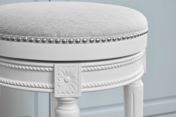26" White Fabric And Solid Wood Swivel Backless Counter Height Bar Chair N270-380063