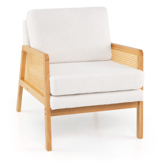 Mid Century Modern Accent Chair with Rattan Arms and Cushion-Natural - Color: Natural D681-HV10640NA