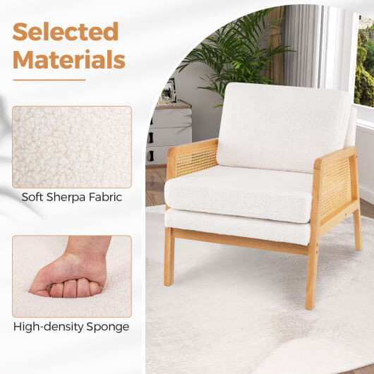 Mid Century Modern Accent Chair with Rattan Arms and Cushion-Natural - Color: Natural D681-HV10640NA