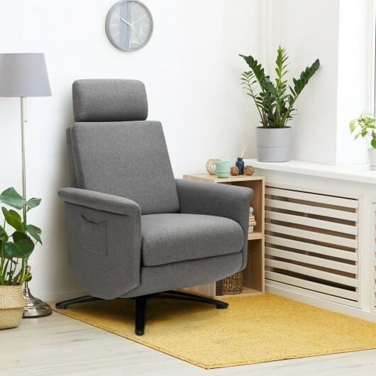 Swivel Massage Recliner Single Sofa with Adjustable Headrest-Gray - Color: Gray D681-HW64365GR