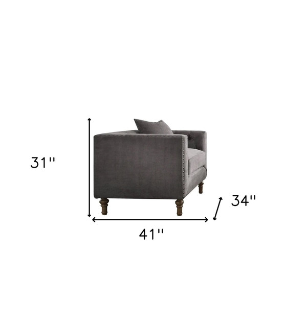 41" Gray And Brown Velvet Tufted Arm Chair And Toss Pillow N270-491114
