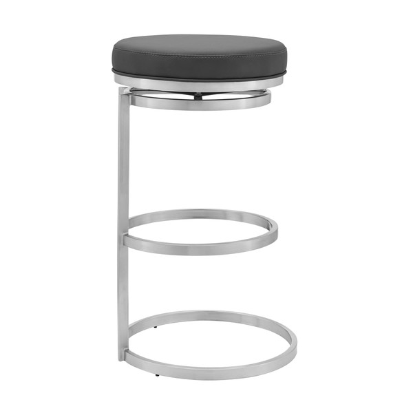 30" Gray And Silver Faux Leather And Iron Swivel Backless Bar Height Bar Chair N270-476993