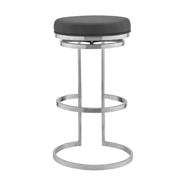 30" Gray And Silver Faux Leather And Iron Swivel Backless Bar Height Bar Chair N270-476993