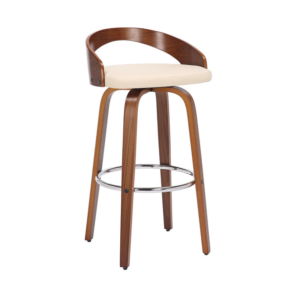 26" Cream and Brown Faux Leather and Solid Wood Low Back Counter Height Swivel Bar Chair N270-476859