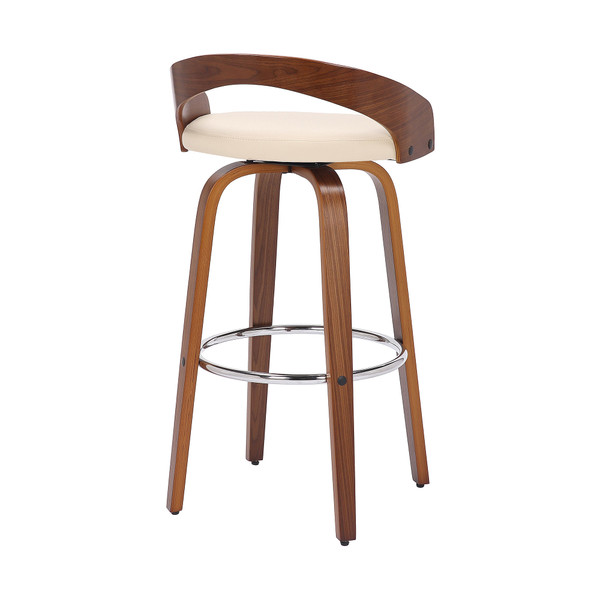 26" Cream and Brown Faux Leather and Solid Wood Low Back Counter Height Swivel Bar Chair N270-476859