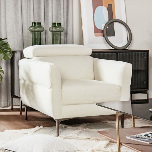 Modern Upholstered Single Sofa with Adjustable Headrest and Stable Metal Legs-White - Color: White D681-HV10184WL-22WH