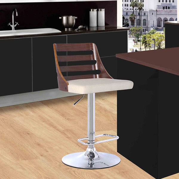 24" Cream And Silver Faux Leather And Iron Low Back Adjustable Height Bar Chair N270-477246