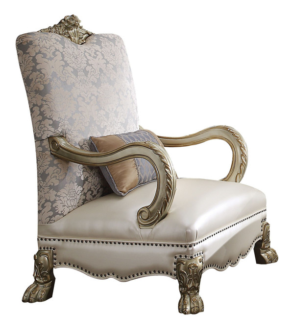 34" Pearl and Gold Faux Leather Damask Arm Chair N270-515786