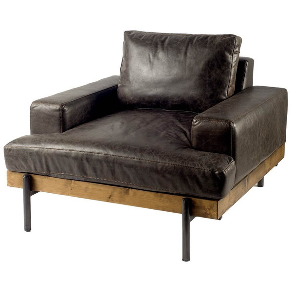 41" Black Faux Leather Distressed Club Chair N270-376350