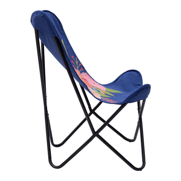 26" Blue And Black Tropical Oversized Flowers Butterfly Chair N270-556462