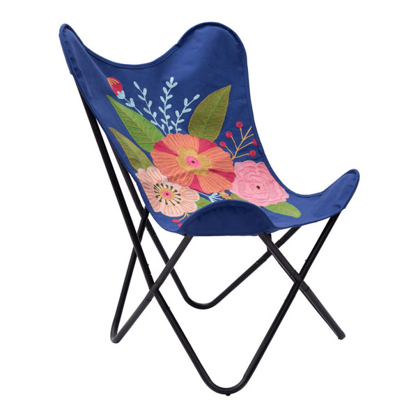 26" Blue And Black Tropical Oversized Flowers Butterfly Chair N270-556462