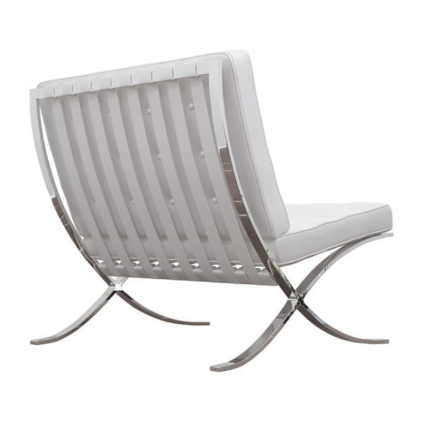 32" White And Silver Italian Leather Tufted Lounge Chair N270-520598