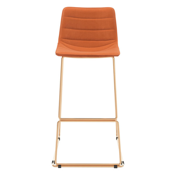 Set of Two 30" Orange And Gold Velvet And Steel Bar Height Bar Chairs N270-555758