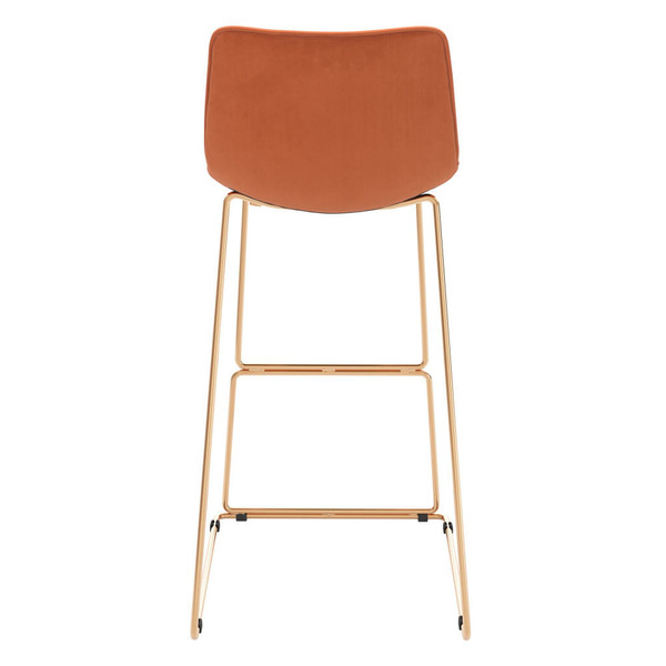 Set of Two 30" Orange And Gold Velvet And Steel Bar Height Bar Chairs N270-555758