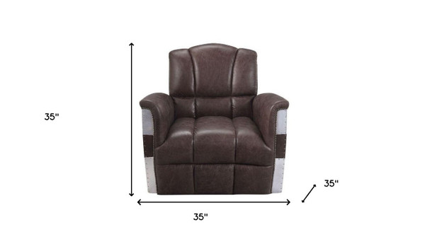 35" Retro Brown Top Grain Leather And Steel Patchwork Club Chair N270-486565