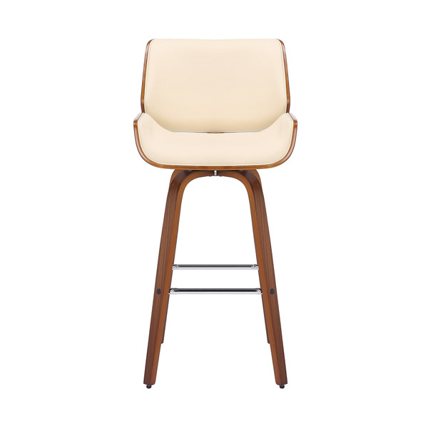 26" Cream And Brown Faux Leather And Solid Wood Swivel Counter Height Bar Chair N270-476863