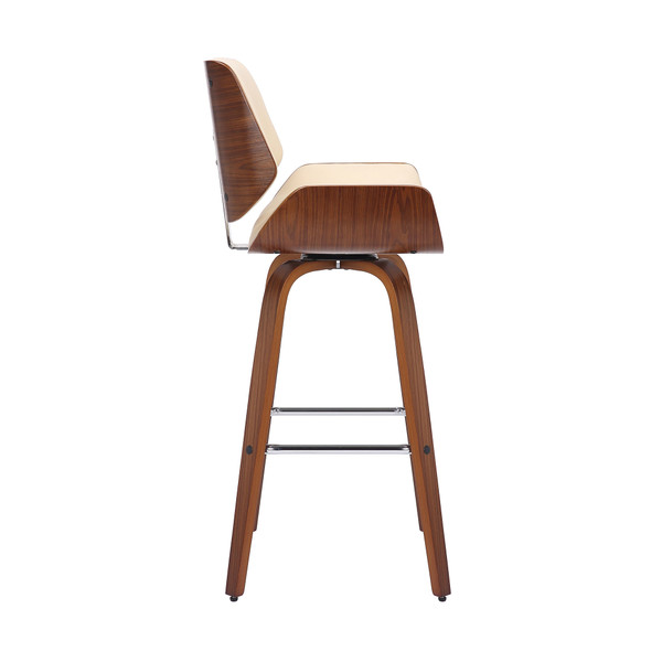26" Cream And Brown Faux Leather And Solid Wood Swivel Counter Height Bar Chair N270-476863