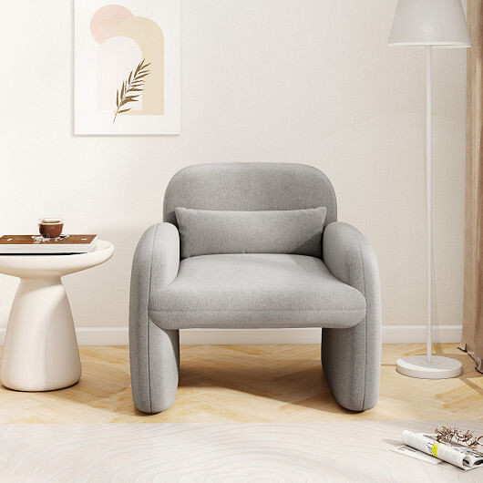 Modern Accent Chair with Waist Pillow and Armrests for Living Room Bedroom-Gray - Color: Gray D681-HV10688GR