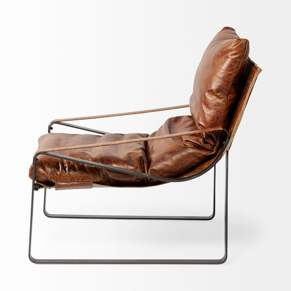 35" Brown And Black Leather Distressed Lounge Chair N270-380628