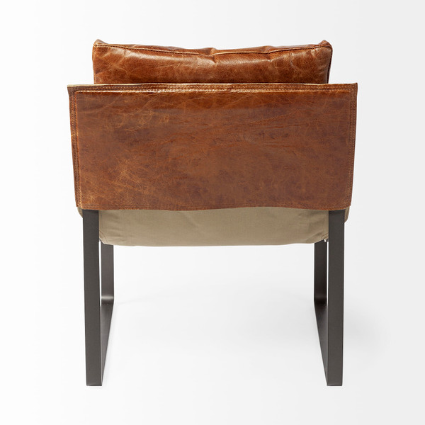 35" Brown And Black Leather Distressed Lounge Chair N270-380628