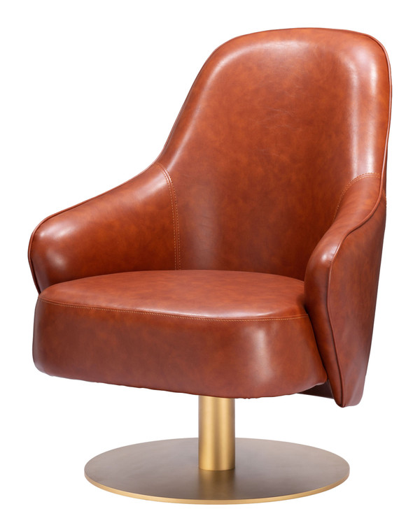 28" Brown And Gold Faux Leather Swivel Arm Chair N270-556465