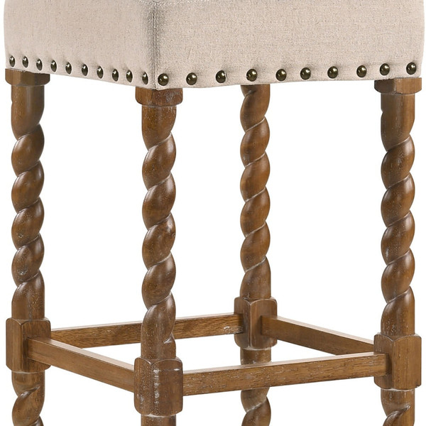 30" Cream And Natural Solid Wood Backless Bar Height Bar Chair N270-516163