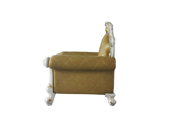 50" Beige and Pearl Faux Leather Tufted Arm Chair N270-515791