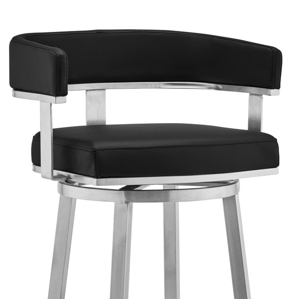26" Black And Silver Faux Leather And Iron Swivel Low Back Counter Height Bar Chair N270-476731