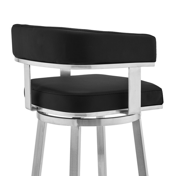 26" Black And Silver Faux Leather And Iron Swivel Low Back Counter Height Bar Chair N270-476731