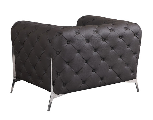 Glam Espresso Brown and Chrome Tufted Leather Armchair N270-476511