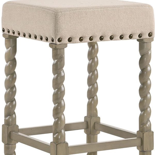 24" Cream And Gray Solid Wood Backless Counter Height Bar Chair N270-516160