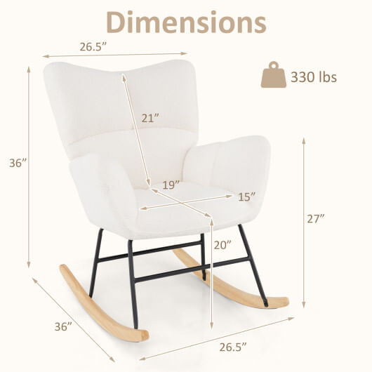 Nursery Rocking Chair with Comfy Backrest and Armrest-Beige - Color: Beige D681-JV11811BE