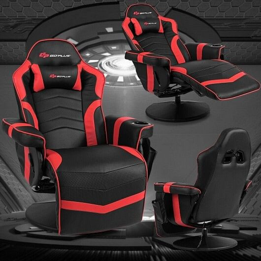 Ergonomic High Back Massage Gaming Chair with Pillow-Red - Color: Red D681-HW63196RE